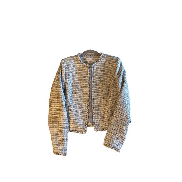 Calvin Klein women’s blue black and white French short tweed jacket size 6 - Picture 2 of 6